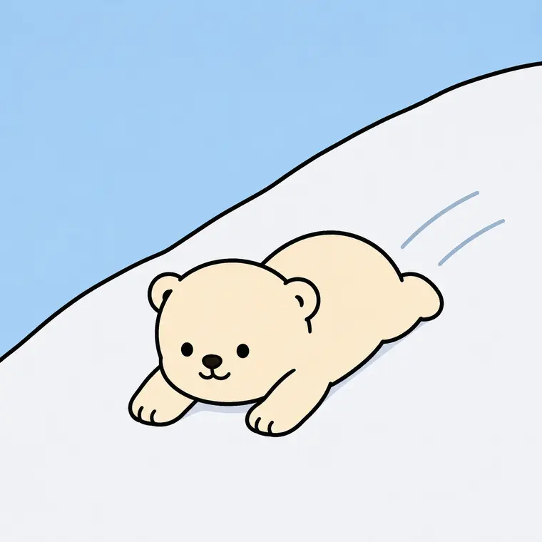 Momota sliding down a snowy hill